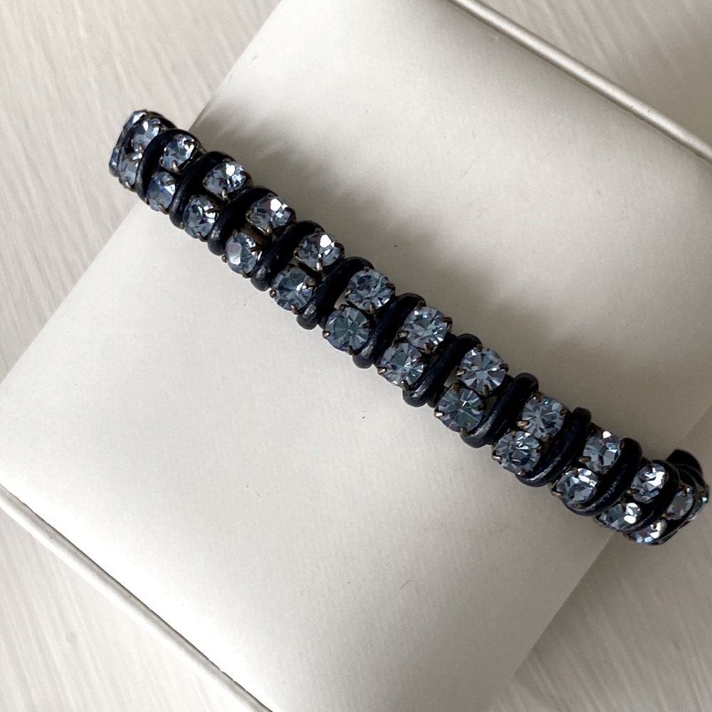 Fossil Sky Blue Crystals with Leather Wrapped Bracelet Button Closure